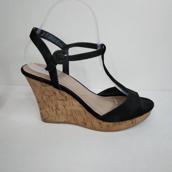 CHARLES by Charles David T-Strap Black Cork Wedge Sandals Size 9M - Picture 6 of 12